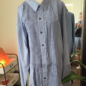 Blue Dress Shirt with Pintuck Pleats